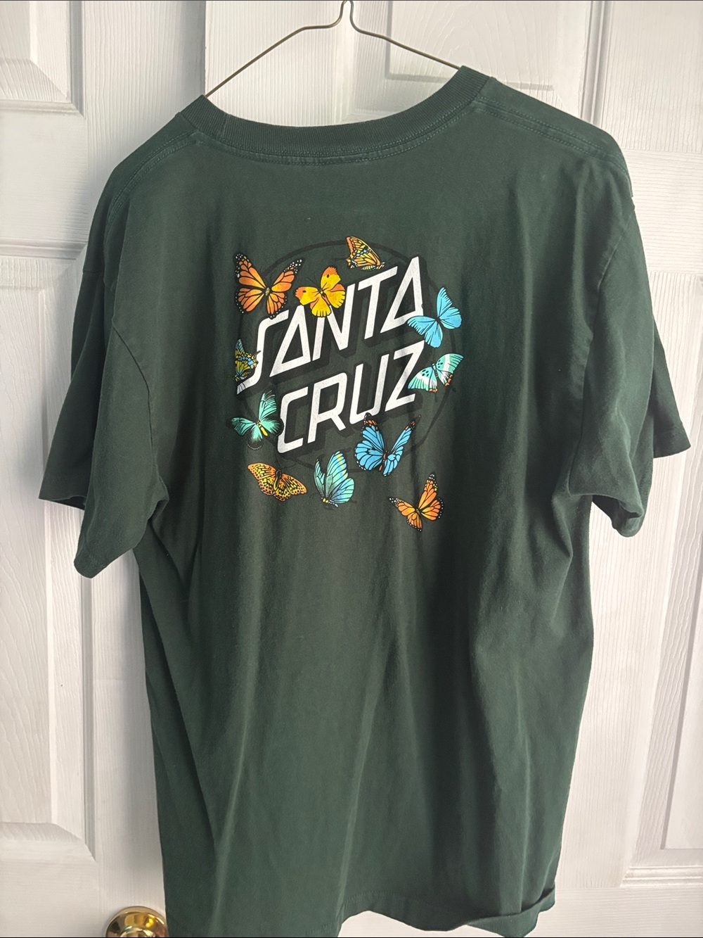 Santa Cruz Skateboards Dark Green Tee with Colorful Butterfly Graphic - Picture 3 of 3